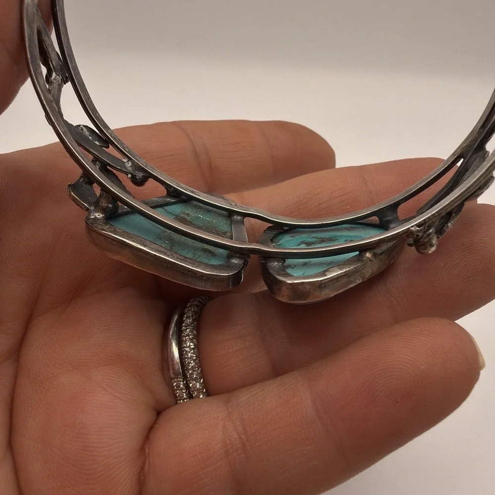 VTG South Western Sterling Silver Turquoise Cuff Bracelet Size 7.5 27g